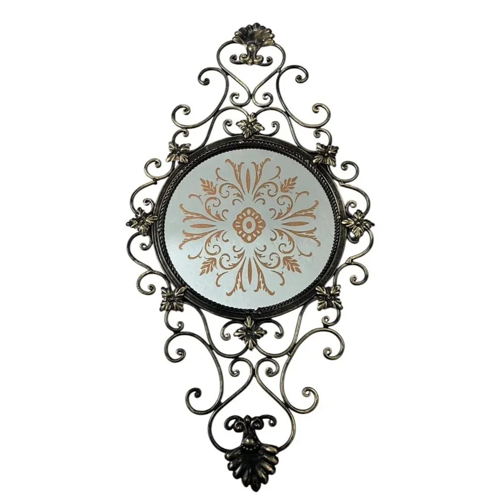 Vintage Ornate Filigree Wall Mirror With Floral Scroll Design